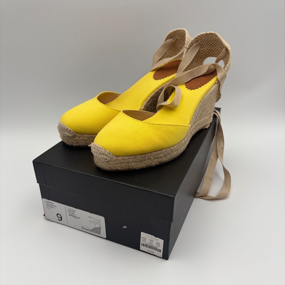 J.Crew Sardinia Espadrille Wedges Bright Sun Yellow Canvas 76798 Womens 9